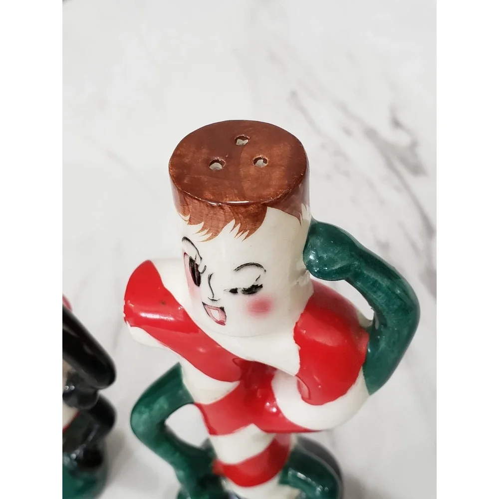 Anthropomorphic Christmas Candy Canes Salt & pepper shakers made Japan Kitschy